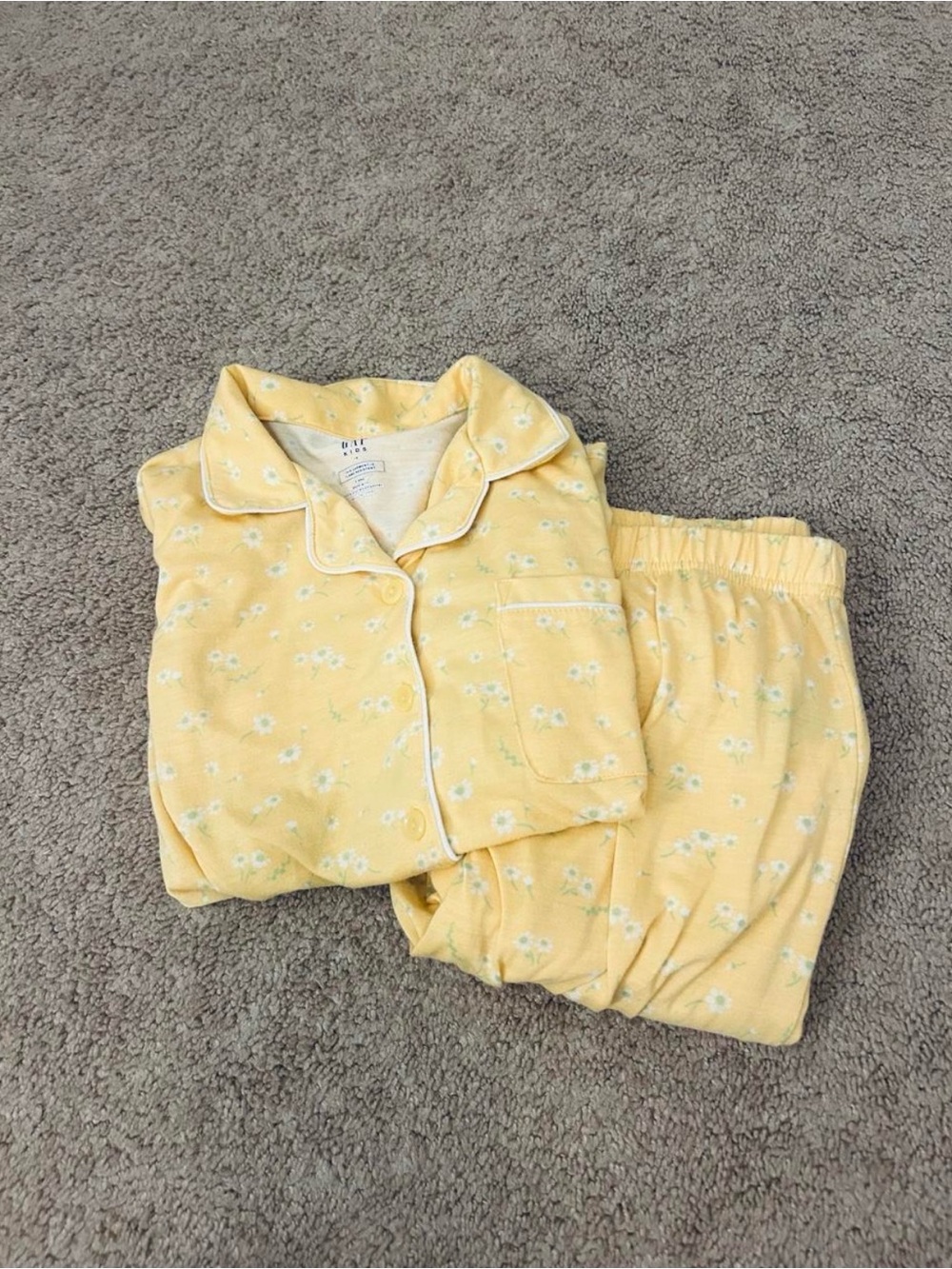 GAP Yellow Floral Pajama Set with White Piping